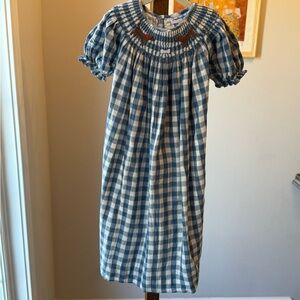 Blue and White Gingham Smocked Dress With Chocolate Labs (dogs)